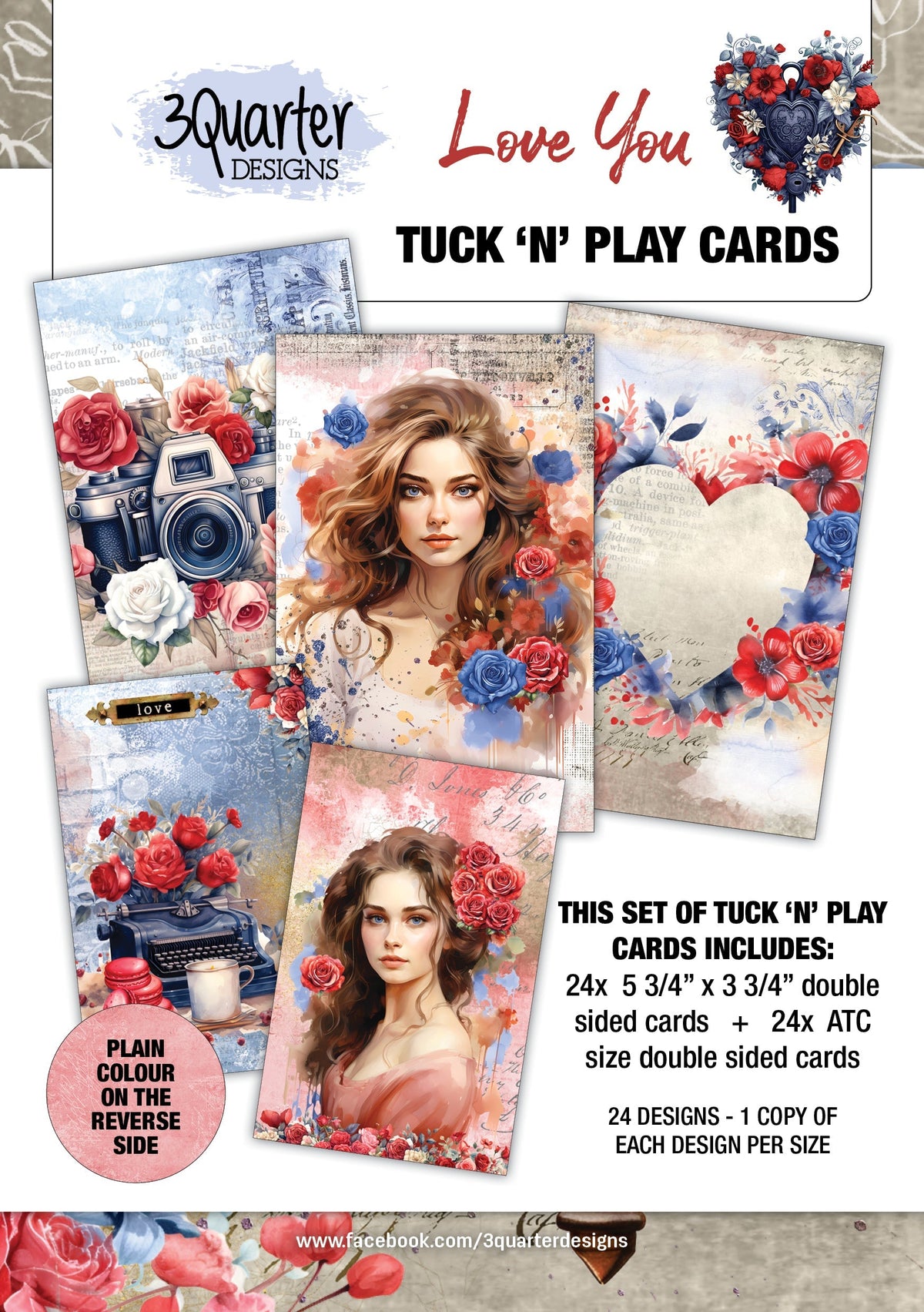 3Quarter Designs Love You - Tarjetas Tuck N Play