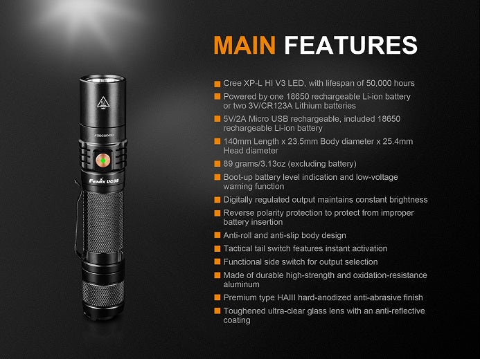 Fenix UC35 V2.0 1000 lumen USB rechargeable flashlight-3