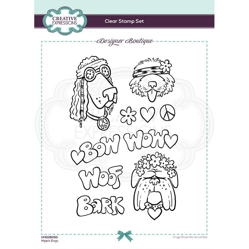 Creative Expressions Designer Boutique Collection Hippie Dogs A5 Clear Stamp-1