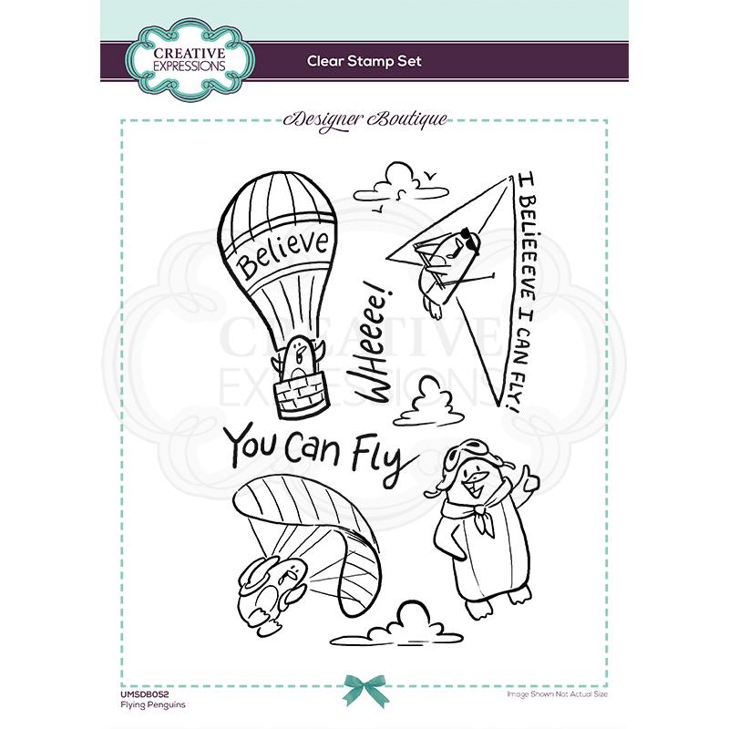 Creative Expressions Designer Boutique Collection Flying Penguins A5 Clear Stamp-1