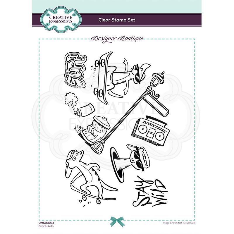 Creative Expressions Designer Boutique Collection Skate-Kats A5 Clear Stamp-1
