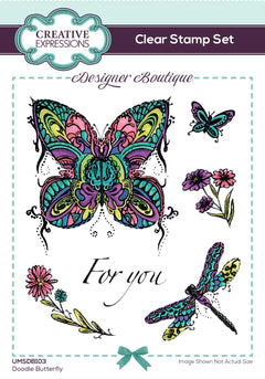 Creative Expressions Designer Boutique Doodle Butterfly 6 in x 4 in Clear Stamp Set-1