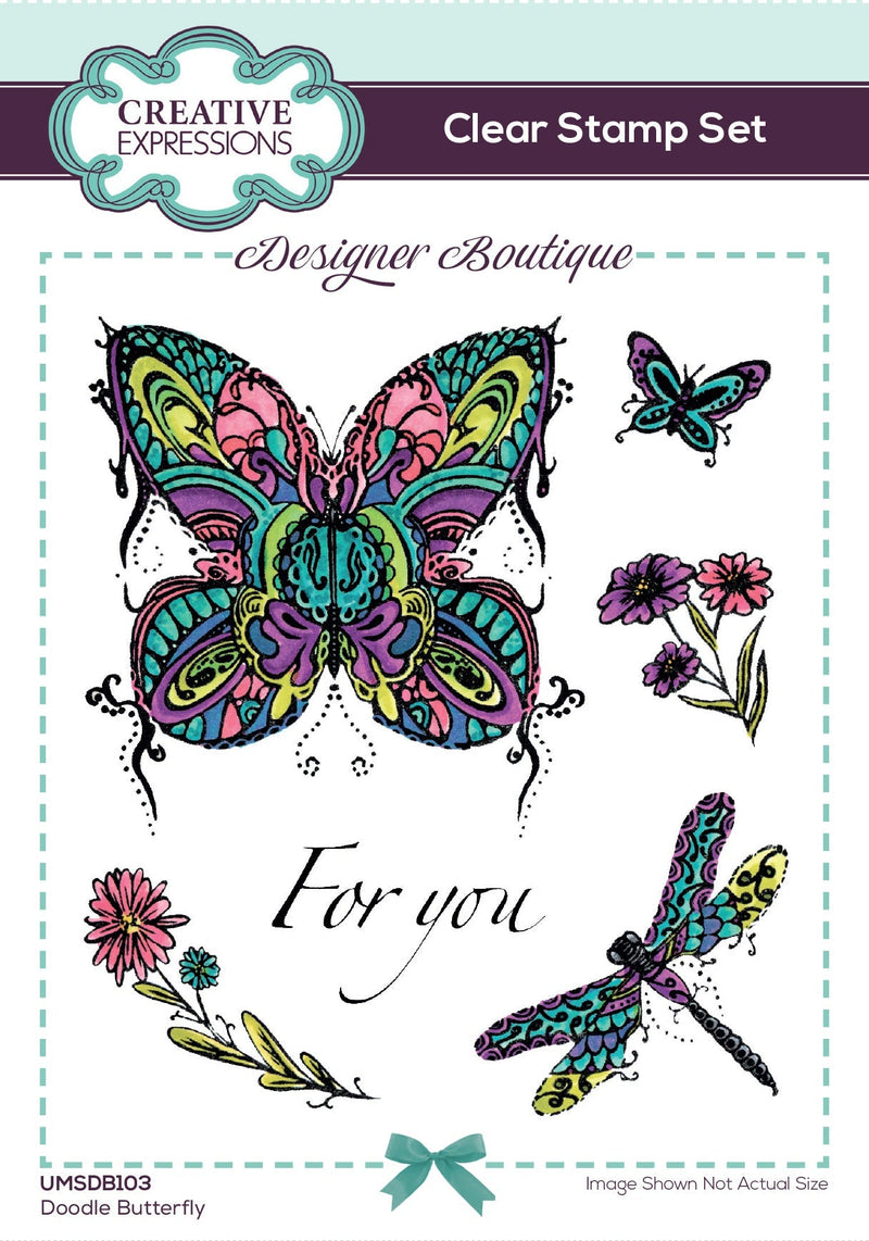 Creative Expressions Designer Boutique Doodle Butterfly 6 in x 4 in Clear Stamp Set-1