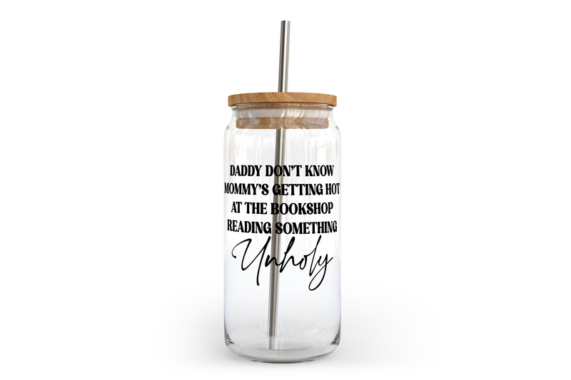 Unholy Glass Can with Bamboo Lid | Bookish Glass Can-1