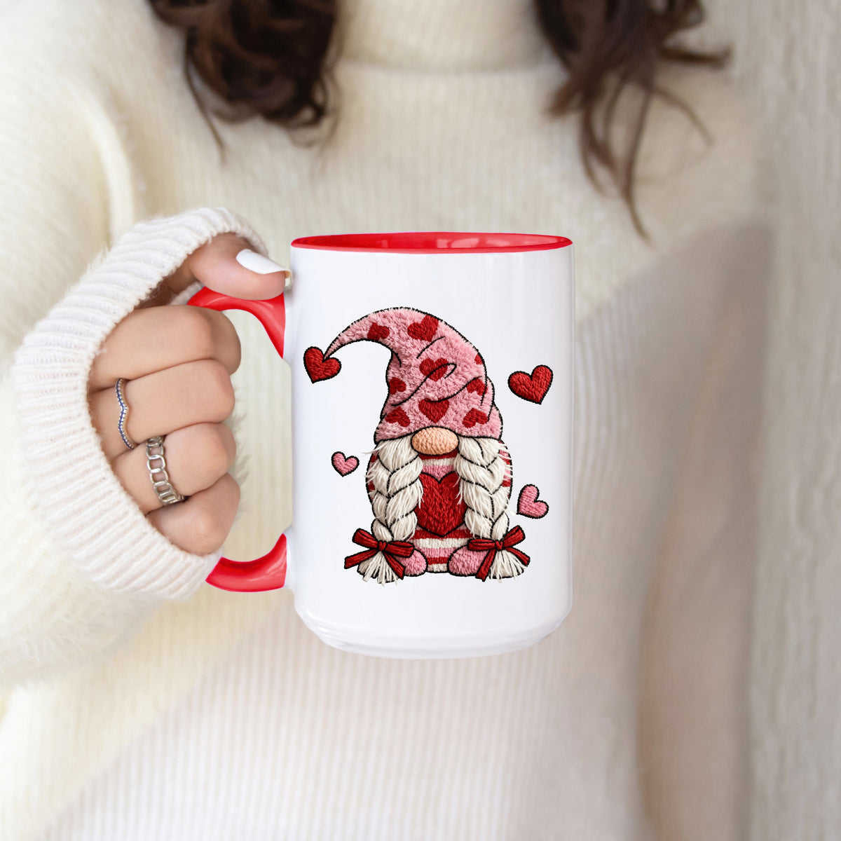Valentine's Crochet Gnome | 15oz Ceramic Coffee Mug-2