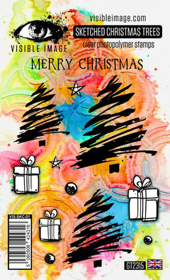 Visible Image Sketched Christmas Trees - A6 Stamp Set-1