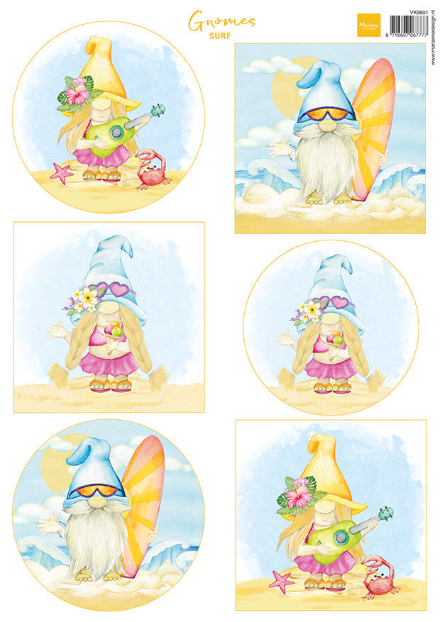 Marianne Design A4 Cutting Sheet - Gnomes On The Beach - Surf-1