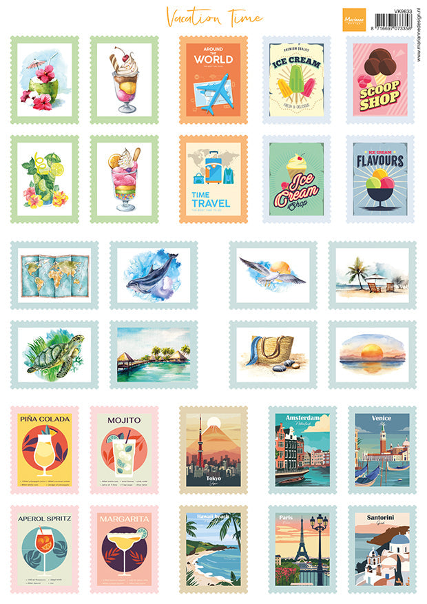 Marianne Design A4 Cutting Sheet - Stamps - Vacation Time-1