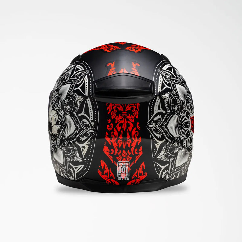 VOSS 988 Moto-1 Red Mandala Full Face Matte Motorcycle Helmet-3