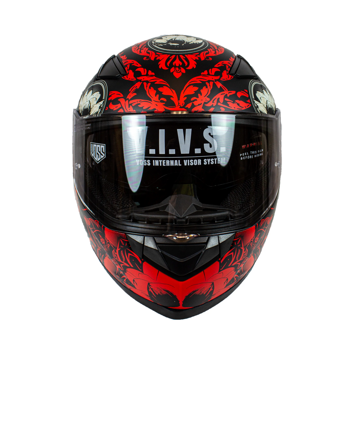 VOSS 988 Moto-1 Red Mandala Full Face Matte Motorcycle Helmet-5