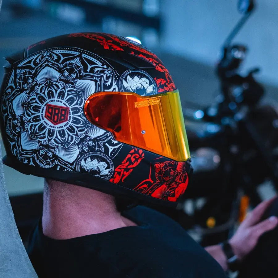 VOSS 988 Moto-1 Red Mandala Full Face Matte Motorcycle Helmet-8