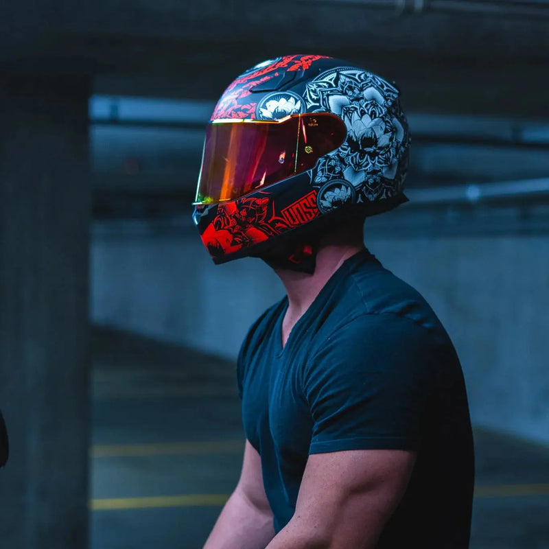 VOSS 988 Moto-1 Red Mandala Full Face Matte Motorcycle Helmet-7
