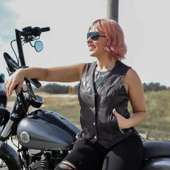 Open Road Women's Lace Side Leather Vest-6