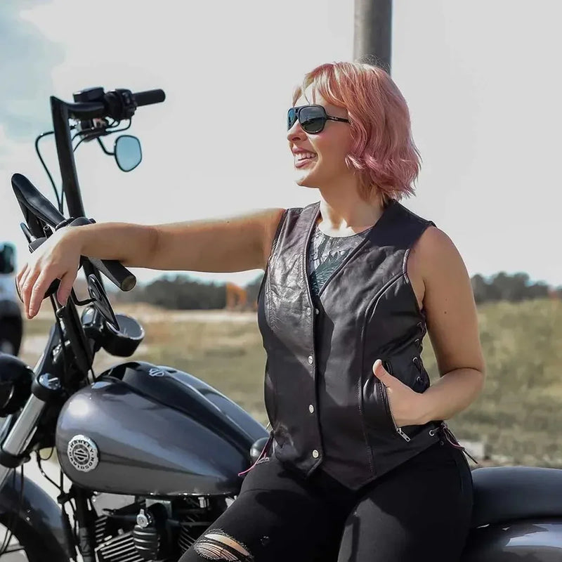Open Road Women's Lace Side Leather Vest-6