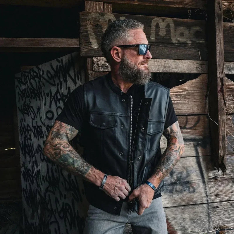 Open Road Men's Leather Club Vest | Premium Cowhide Motorcycle Vest-6