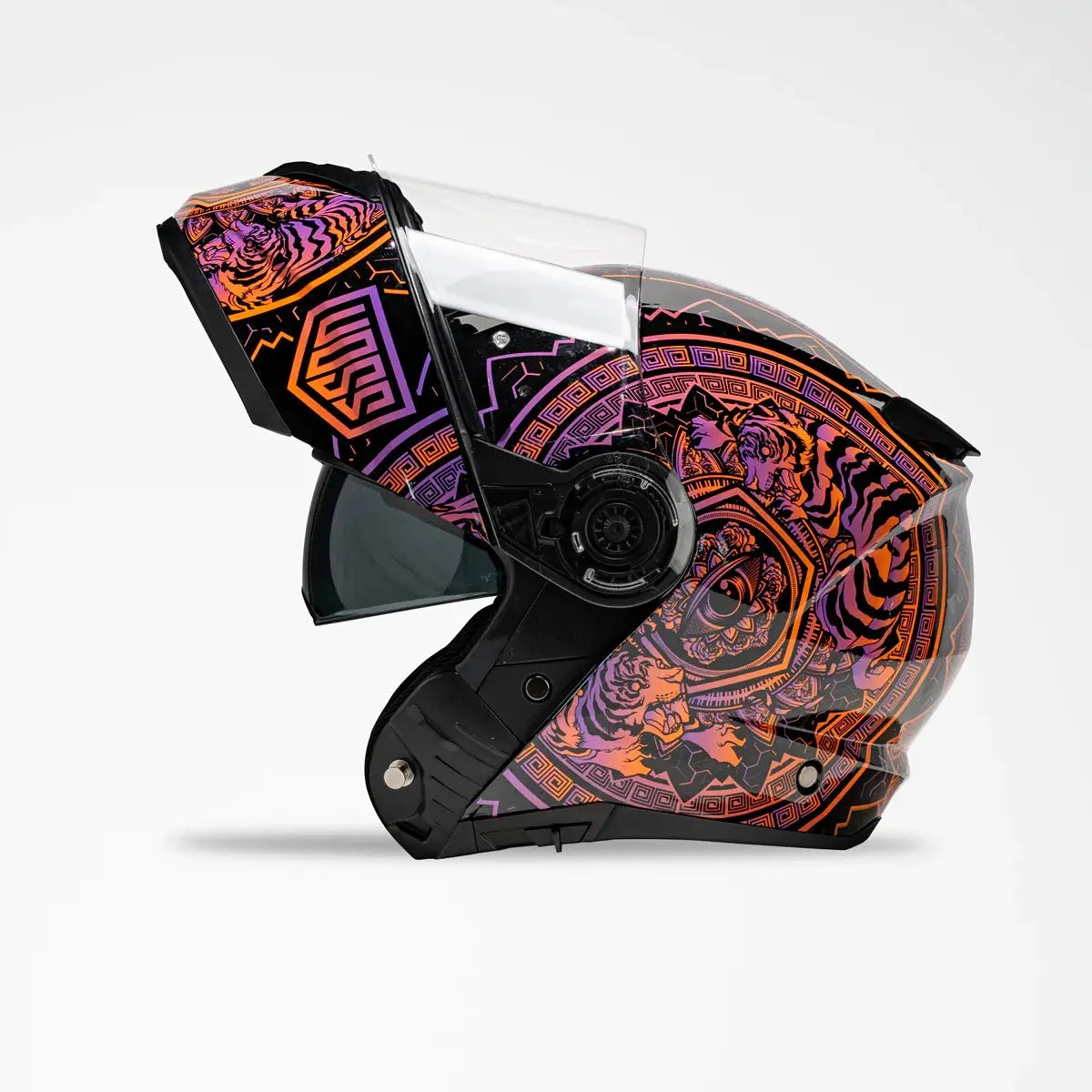 Voss 580 Conquest Neon Mandala Modular Gloss Motorcycle Helmet-3