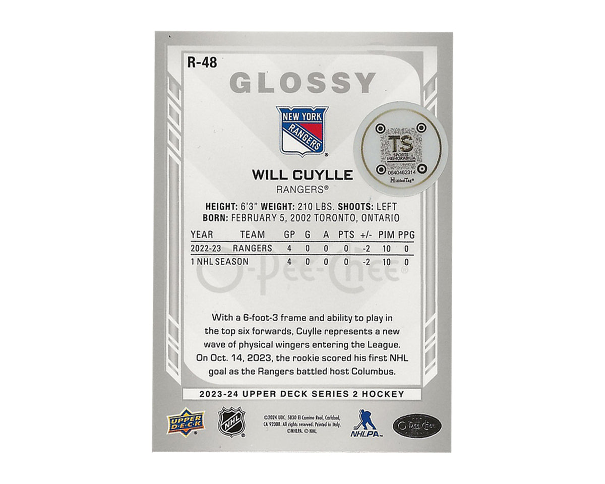 Will Cuylle Autographed 2023-24 O-Pee Chee Glossy Rookie R-48 Hockey Card-2