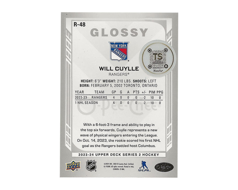 Will Cuylle Autographed 2023-24 O-Pee Chee Glossy Rookie R-48 Hockey Card-2