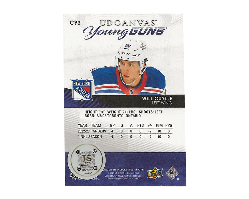 Will Cuylle Autographed 2023-24 Upper Deck Series 1 Young Guns Canvas #C93 Hockey Card-2