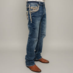 Eagle Warrior Men’s Premium Bootcut Jeans. Tribal Embroidered 7-Pocket Stretch Denim-9