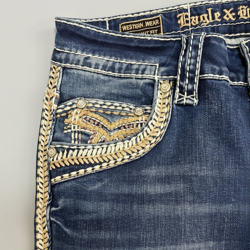 Eagle Warrior Men’s Premium Bootcut Jeans. Tribal Embroidered 7-Pocket Stretch Denim-5
