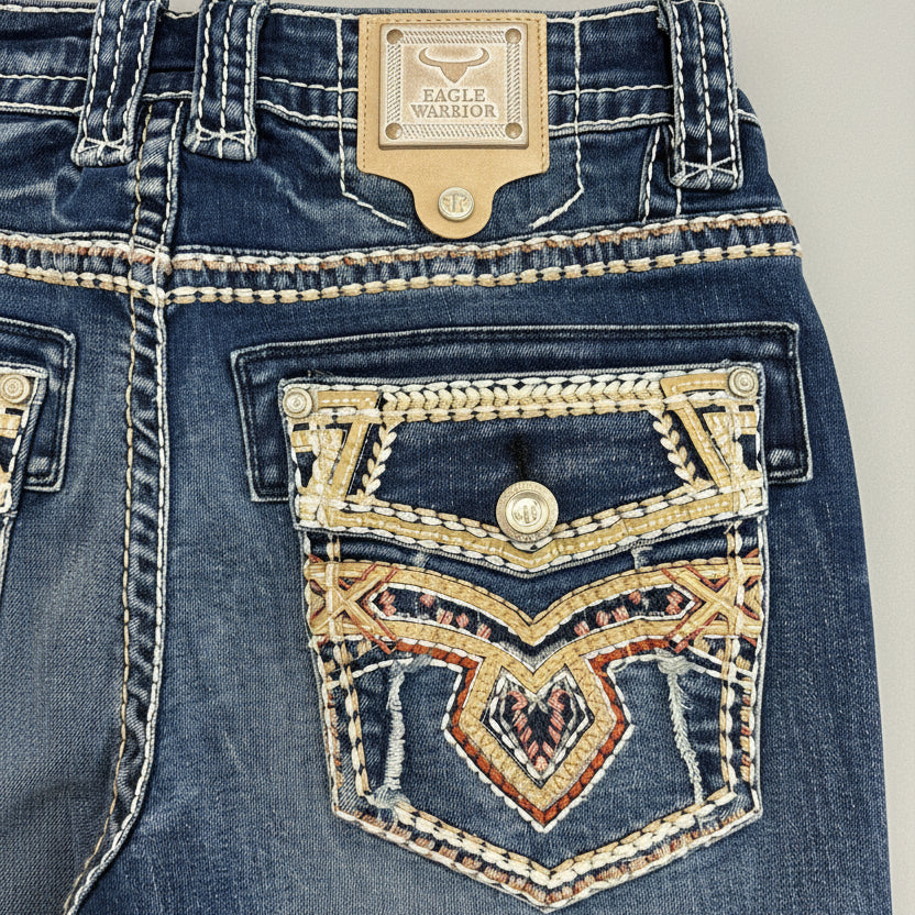 Eagle Warrior Men’s Premium Bootcut Jeans. Tribal Embroidered 7-Pocket Stretch Denim-6