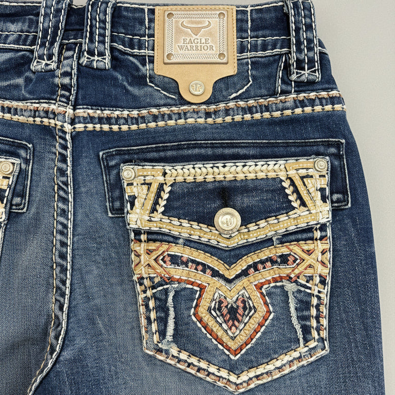 Eagle Warrior Men’s Premium Bootcut Jeans. Tribal Embroidered 7-Pocket Stretch Denim-6