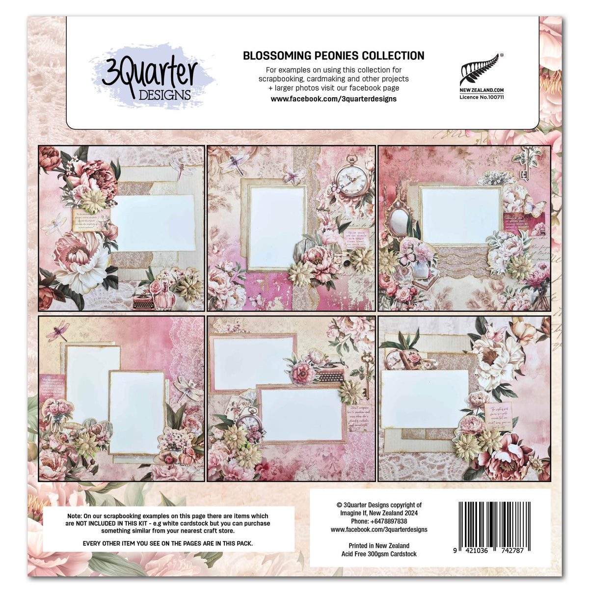 3Quarter Designs Blossoming Peonies 12x12 Design Paper & Diecuts Set-2