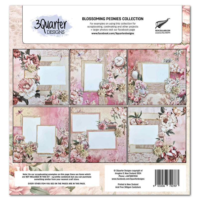 3Quarter Designs Blossoming Peonies 12x12 Design Paper & Diecuts Set-2