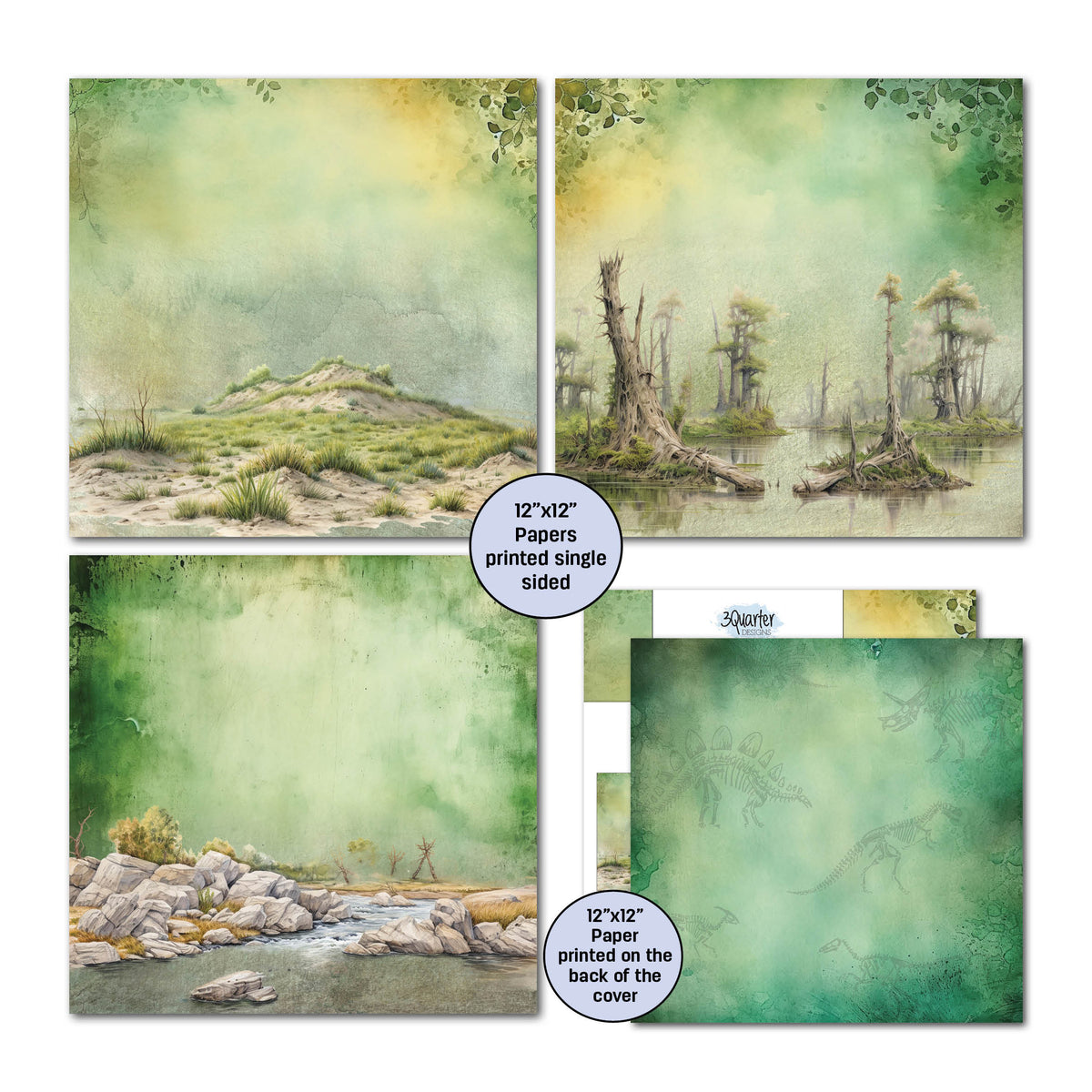 3Quarter Designs Dino Park - 12x12 Design Paper & Diecuts Set Mini Collection-3