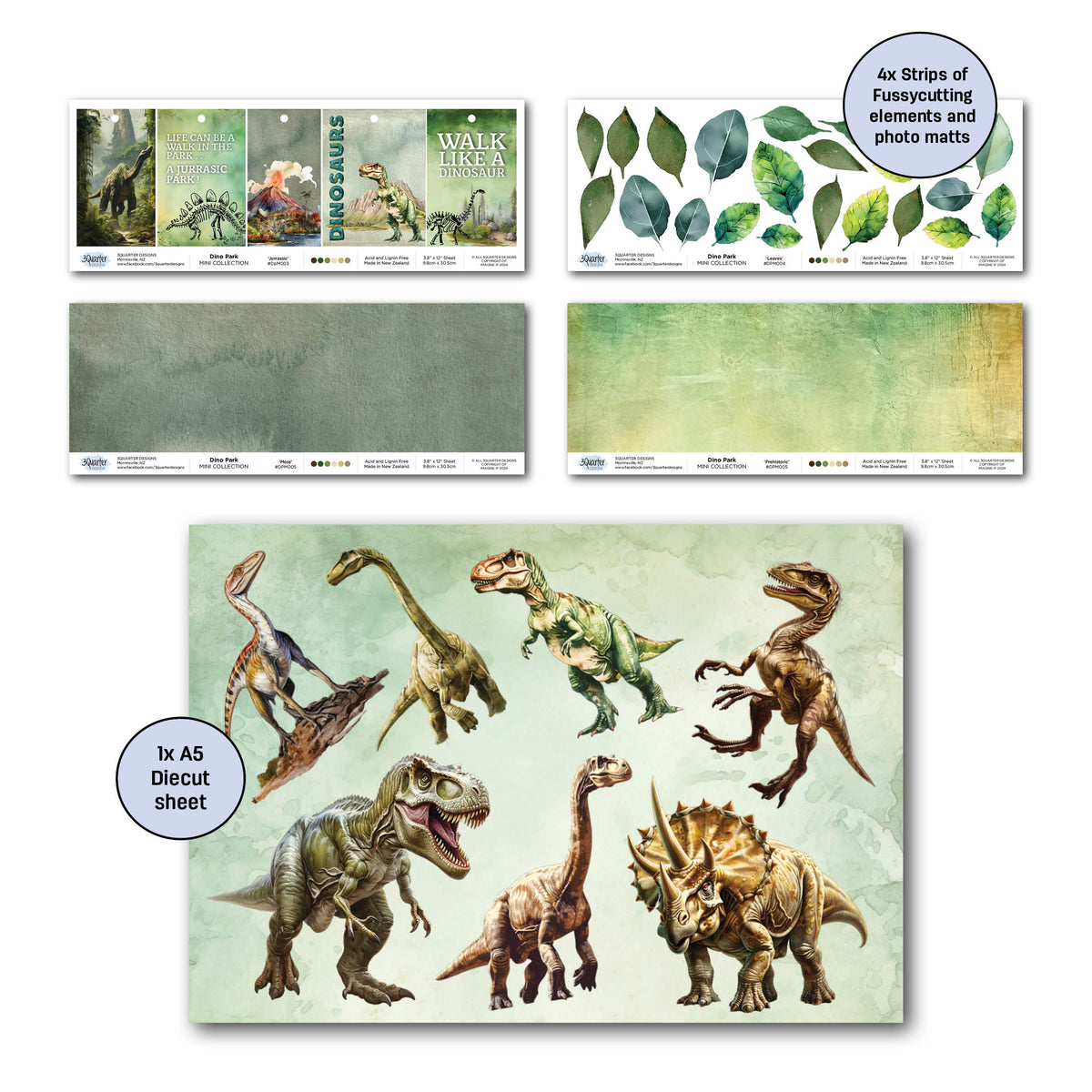 3Quarter Designs Dino Park - 12x12 Design Paper & Diecuts Set Mini Collection-4