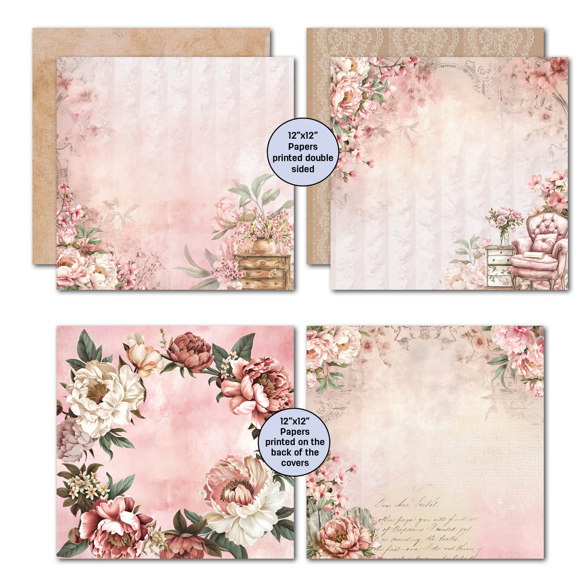 3Quarter Designs Blossoming Peonies 12x12 Design Paper & Diecuts Set-5
