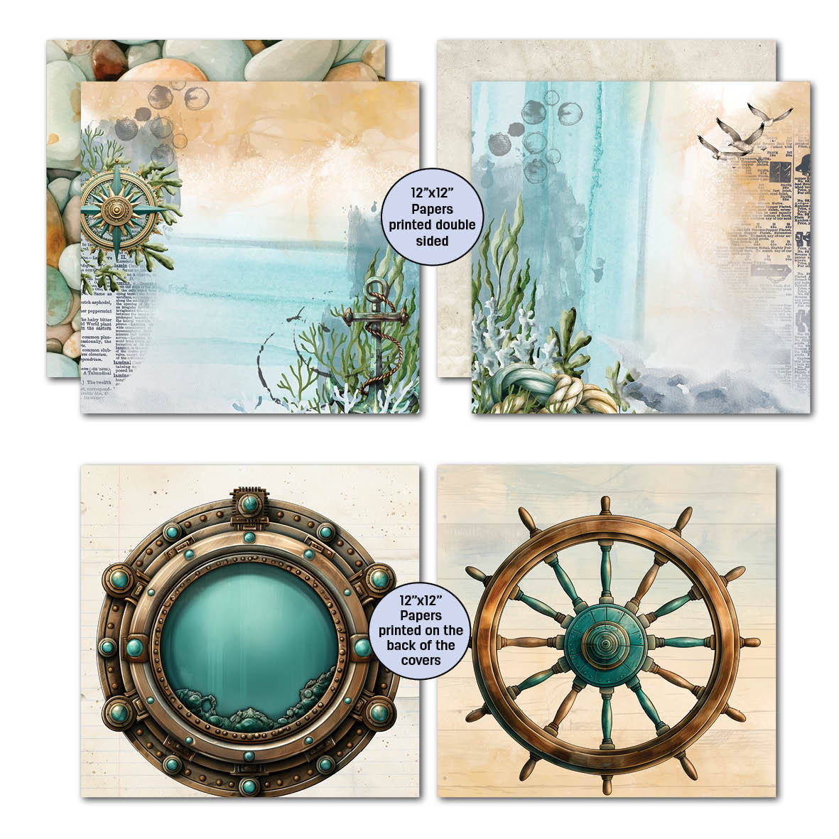 Colección de álbumes de recortes Maritime Tides de 12x12 de 3Quarter Designs-5