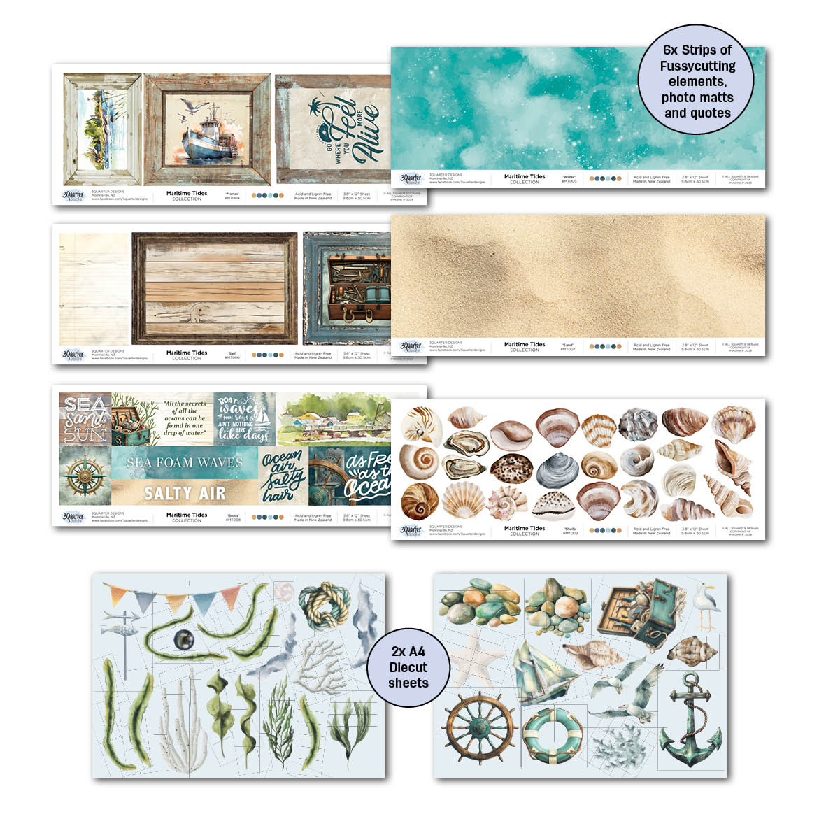 Colección de álbumes de recortes Maritime Tides de 12x12 de 3Quarter Designs-6