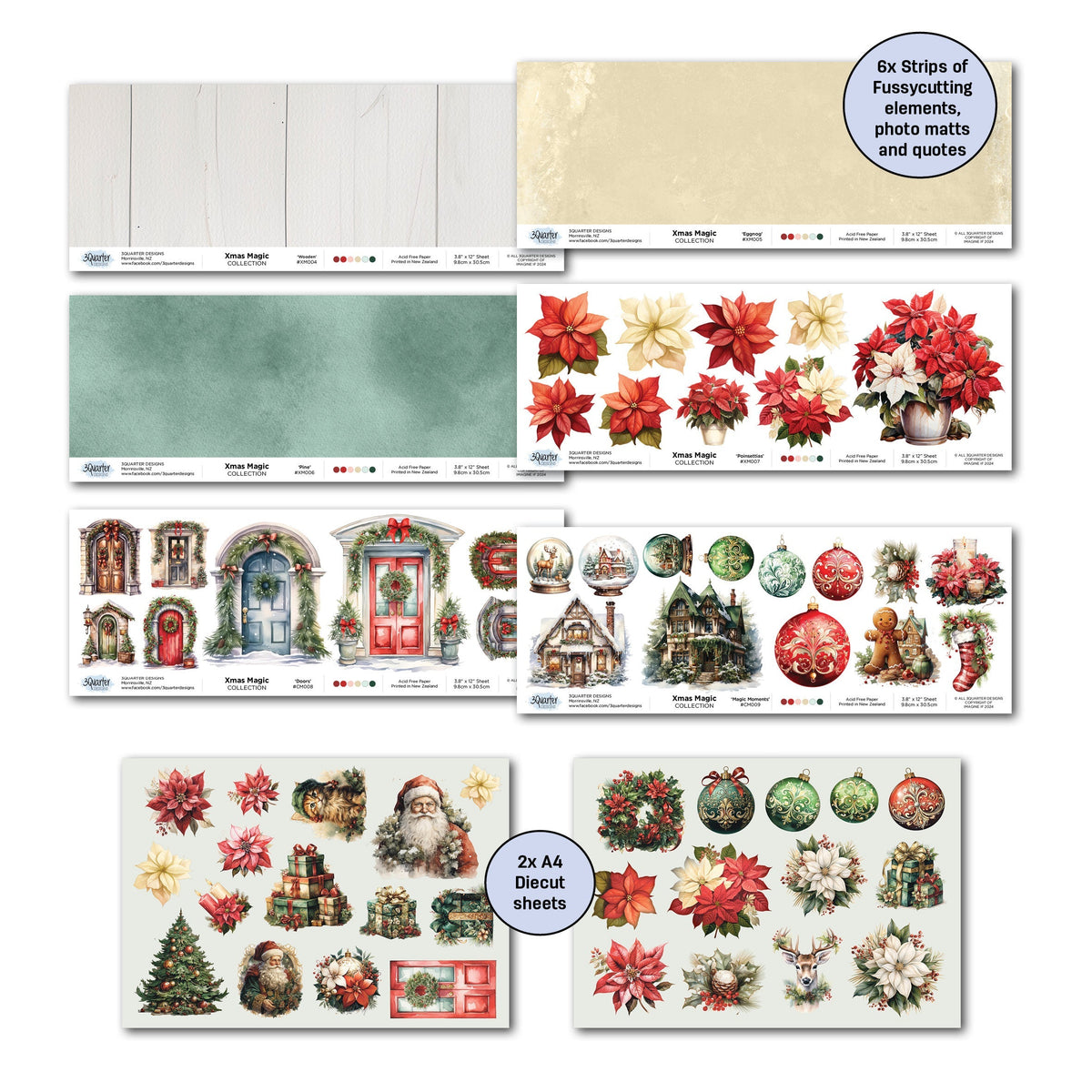 3Quarter Designs Xmas Magic 12x12 Design Paper & Diecuts Set-6