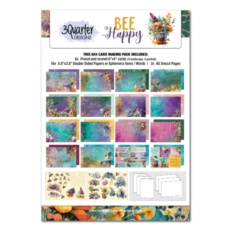 3Quarter Designs Bee Happy 6x4 Card Pack-1