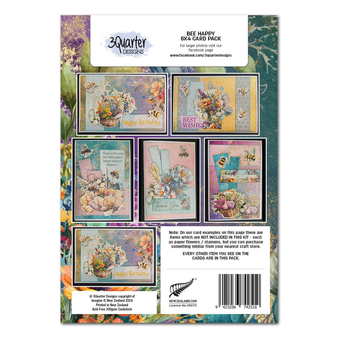 3Quarter Designs Bee Happy 6x4 Card Pack-2