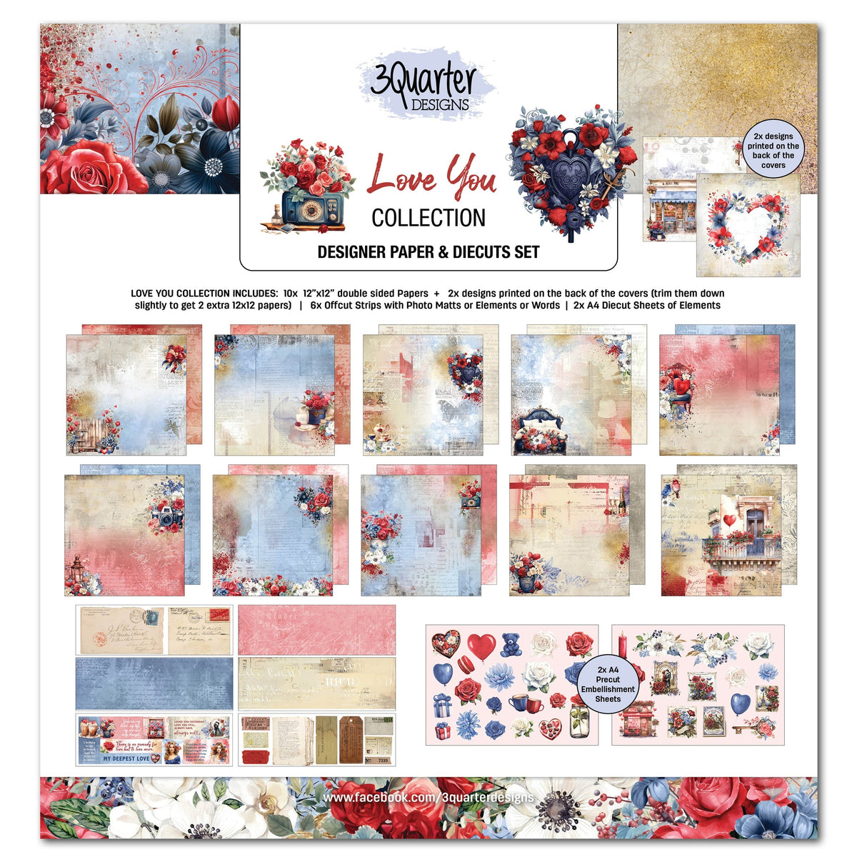 Colección de álbumes de recortes Love You 12x12 de 3Quarter Designs-1
