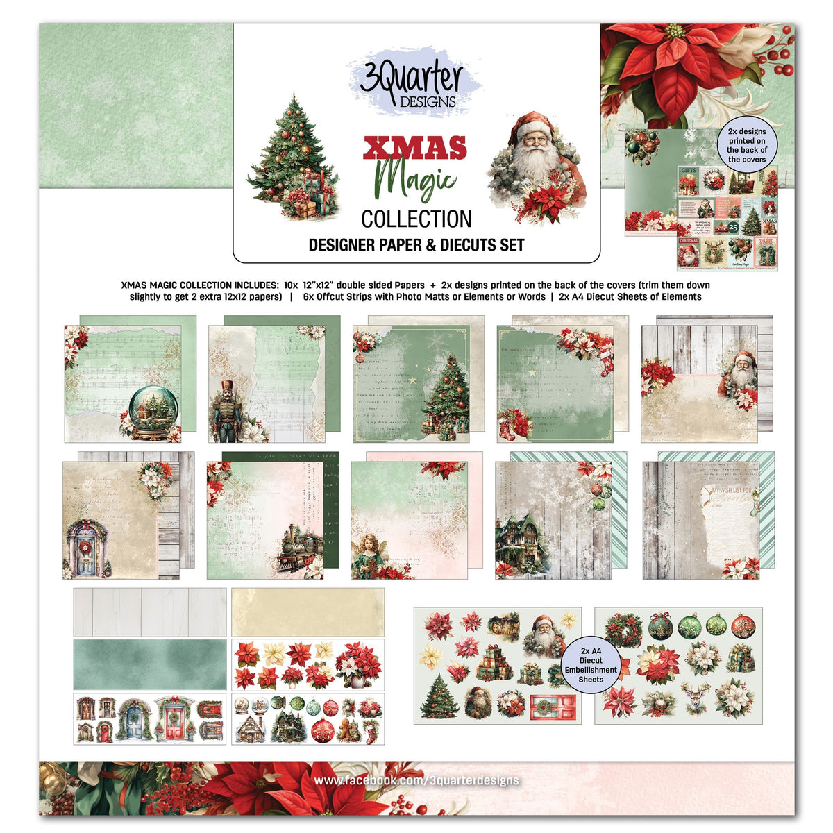 3Quarter Designs Xmas Magic 12x12 Design Paper & Diecuts Set-1