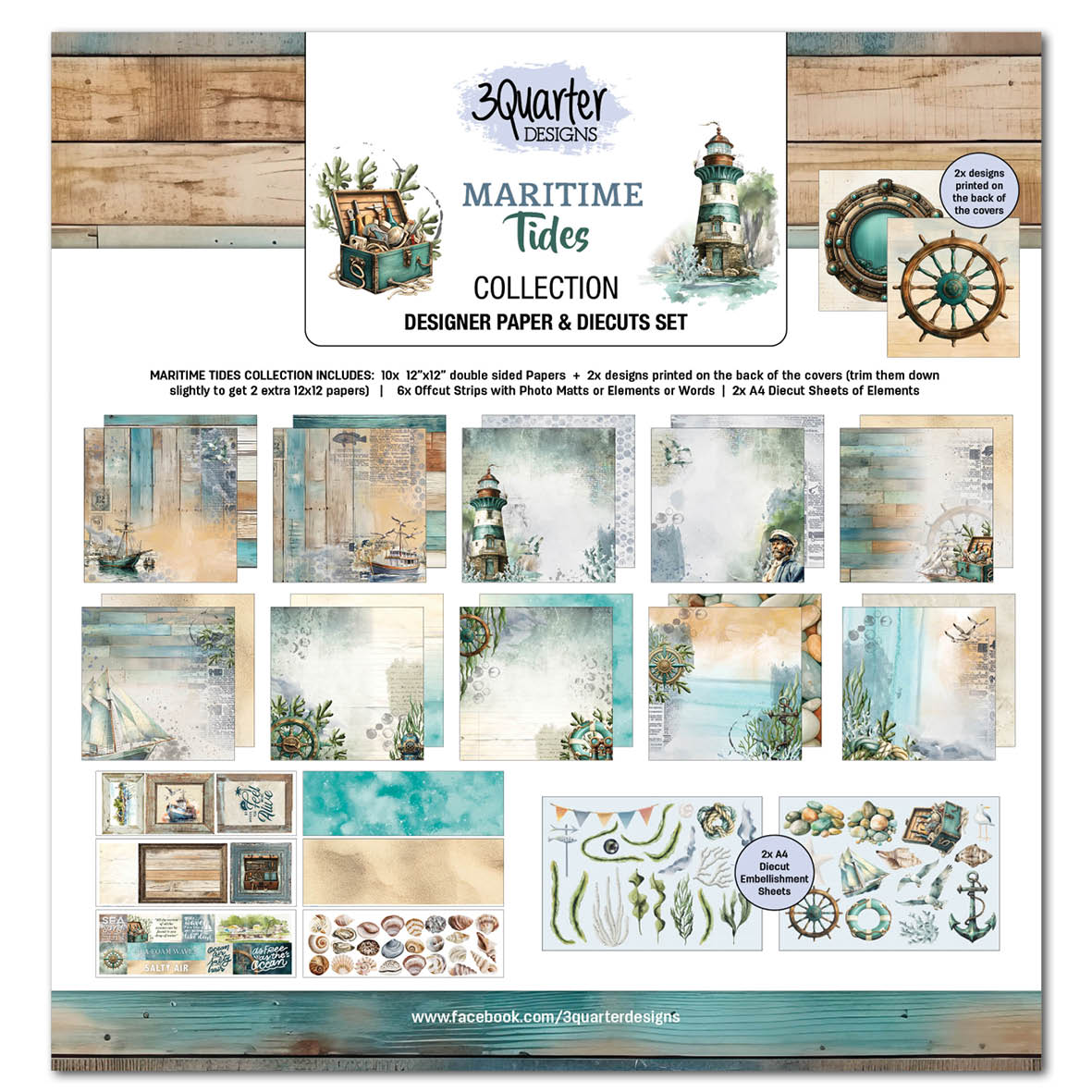 Colección de álbumes de recortes Maritime Tides de 12x12 de 3Quarter Designs-1