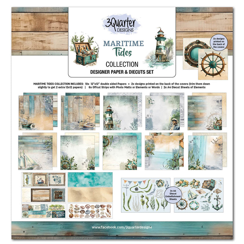 Colección de álbumes de recortes Maritime Tides de 12x12 de 3Quarter Designs-1