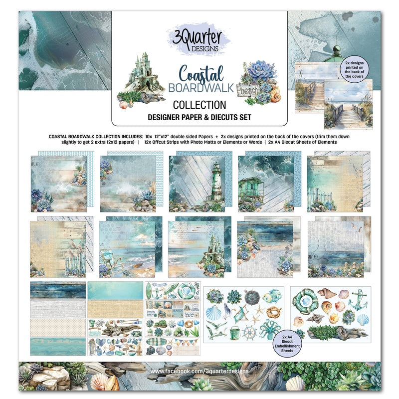 3Quarter Designs Coastal Boardwalk 12x12 Design Paper & Diecuts Set-1