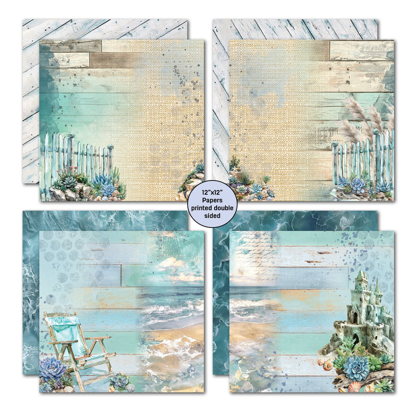 3Quarter Designs Coastal Boardwalk 12x12 Design Paper & Diecuts Set-4