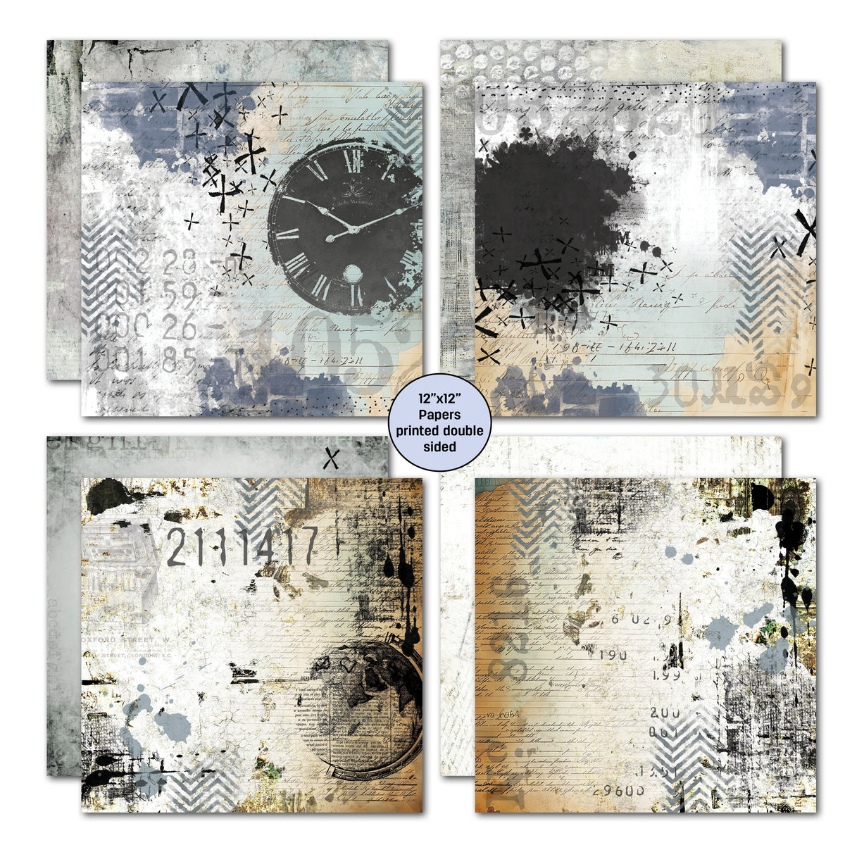 3Quarter Designs Eclectic Clocks 12x12 Design Paper & Diecuts Set-4