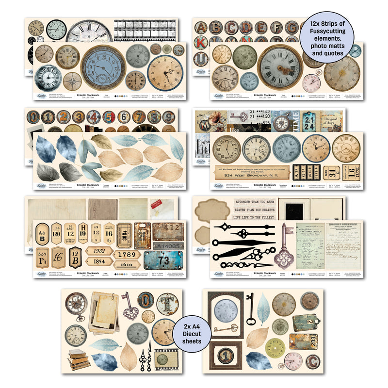 3Quarter Designs Eclectic Clocks 12x12 Design Paper & Diecuts Set-6