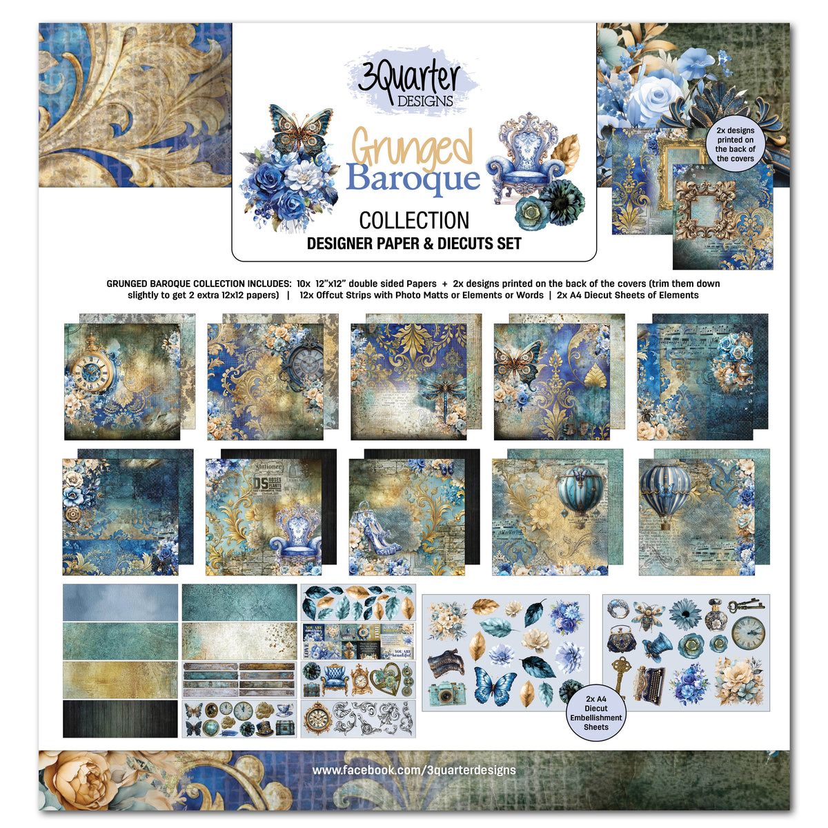 Set de papier et de découpes Grunged Baroque 12x12 3Quarter Designs-1