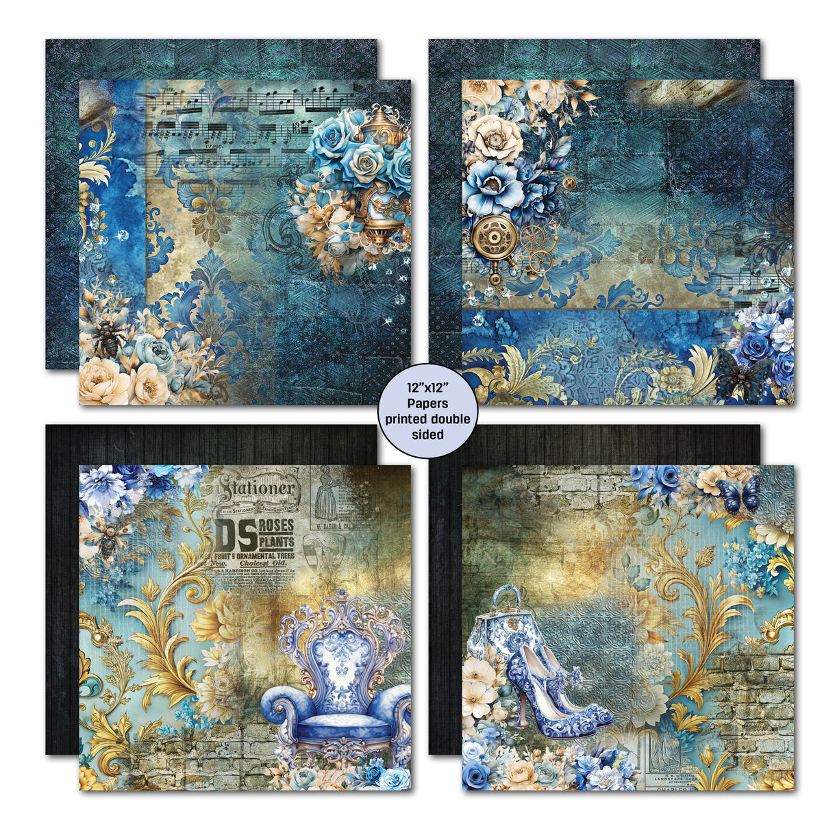 Set de papier et de découpes Grunged Baroque 12x12 3Quarter Designs-4