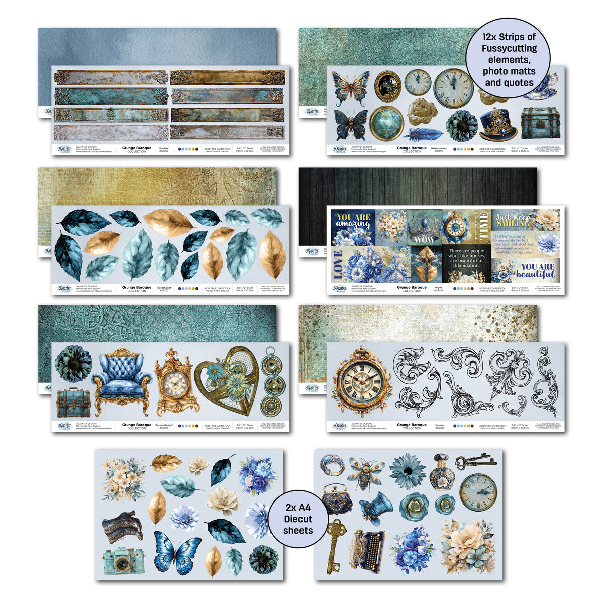 Set de papier et de découpes Grunged Baroque 12x12 3Quarter Designs-6