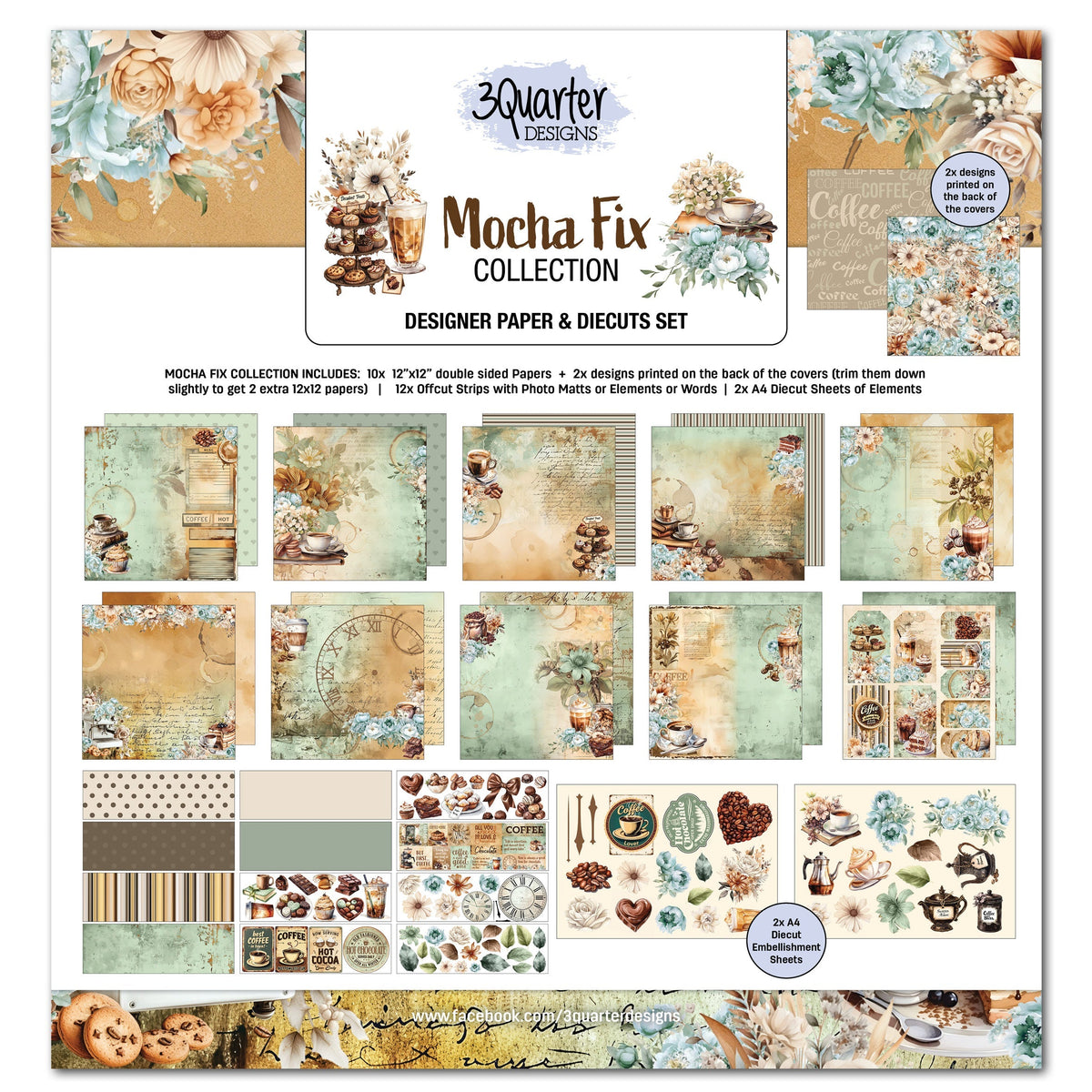 3Quarter Designs Mocha Fix 12x12 Design Paper & Diecuts Set-1