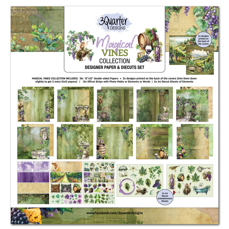 3Quarter Designs Magical Vines 12x12 Design Paper & Diecuts Set-1